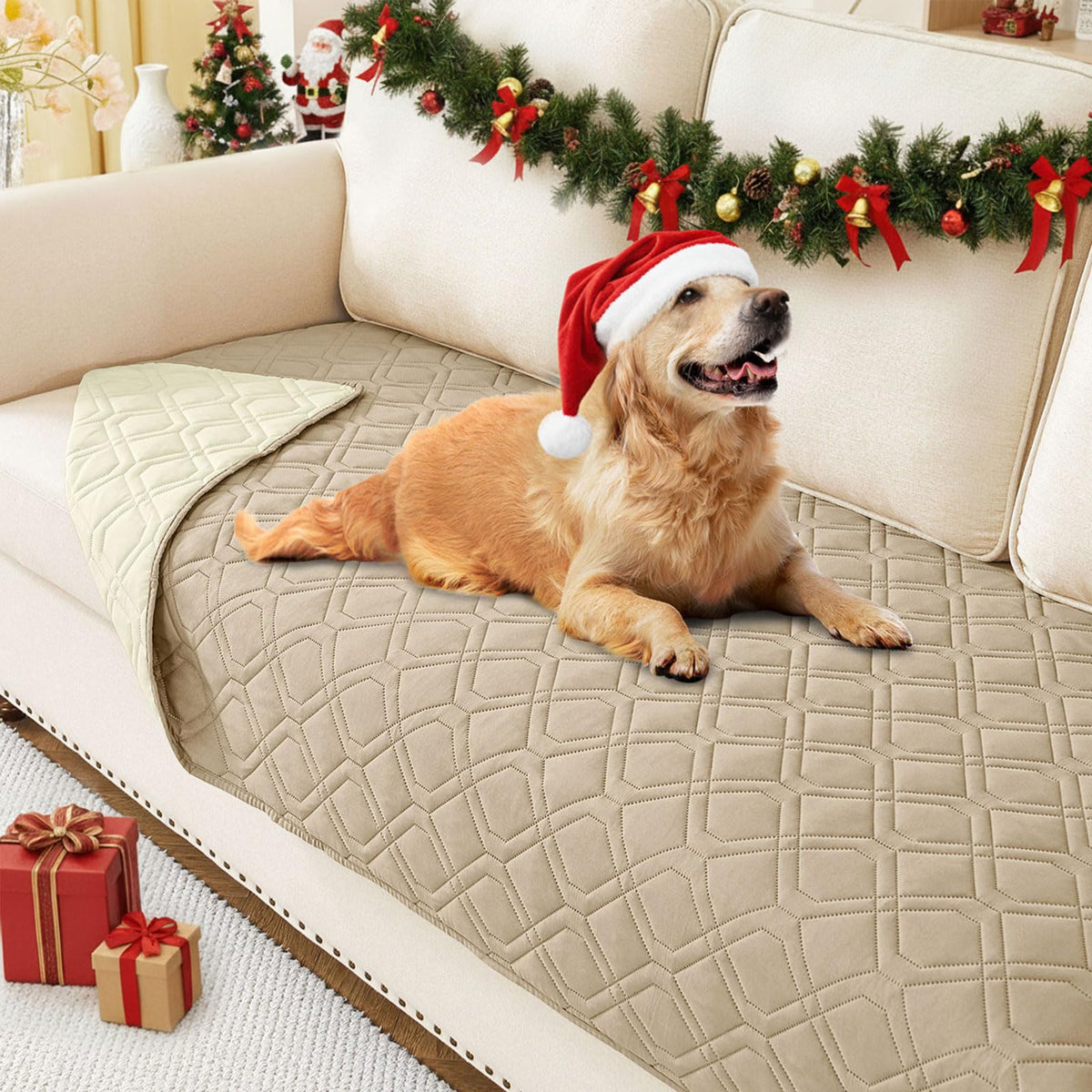 hyha waterproof dog blanket front view demonstrates triple protection for sofas
