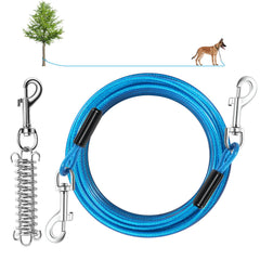 HYHJH dog tie-out cable 30ft shows rugged galvanized steel for outdoor use and camping.