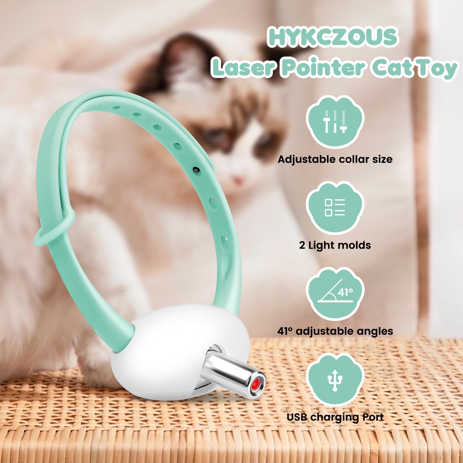 HYKCZOUS laser collar in flashing mode attracting a cat during play