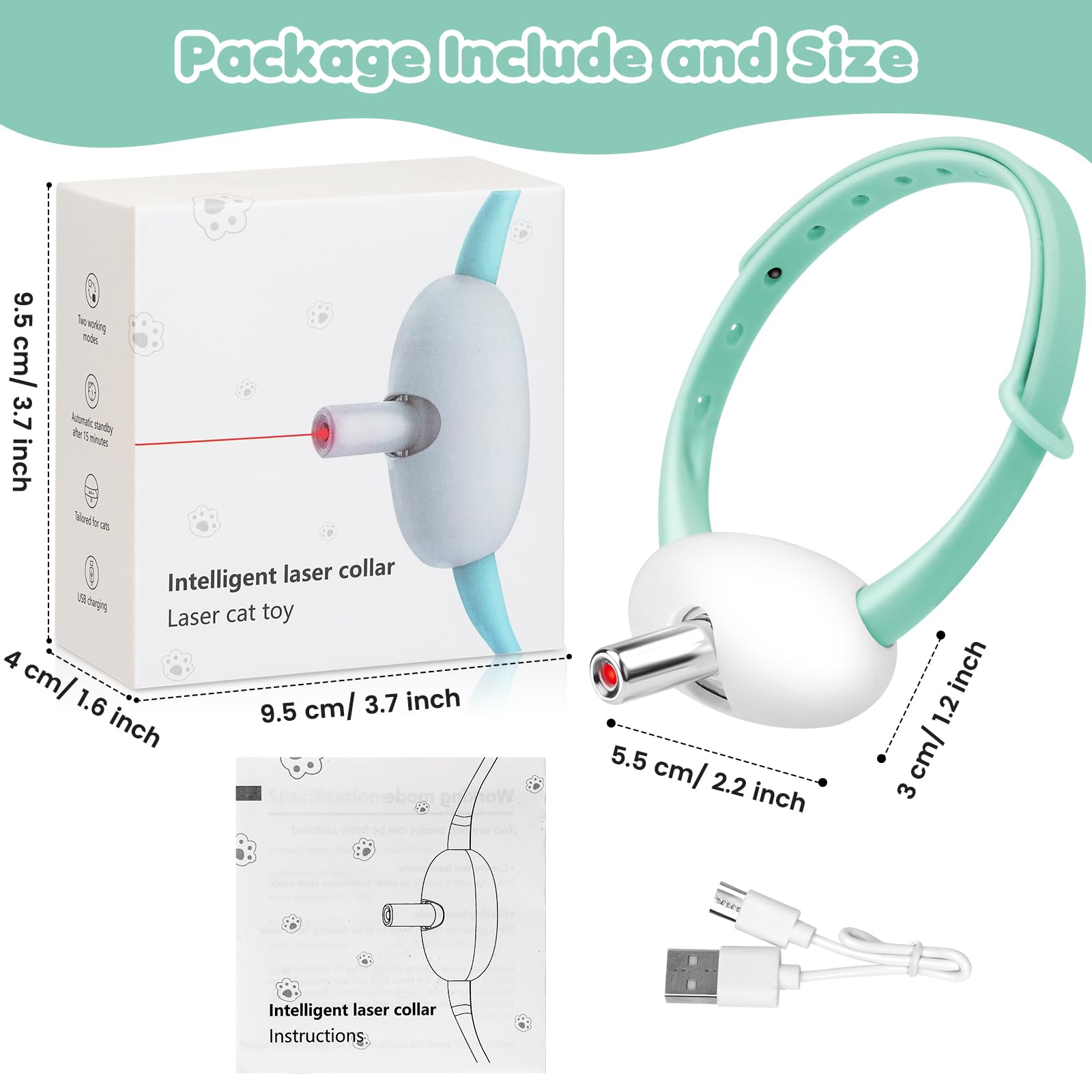 HYKCZOUS package with collar, USB-C cable, and instruction manual