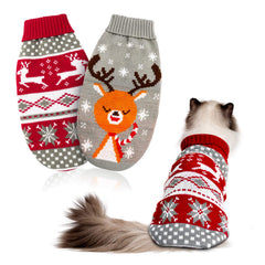 HYLYUN Cat Christmas Sweater Reindeer Pattern Pack1 on a cat, ideal for festive photos
