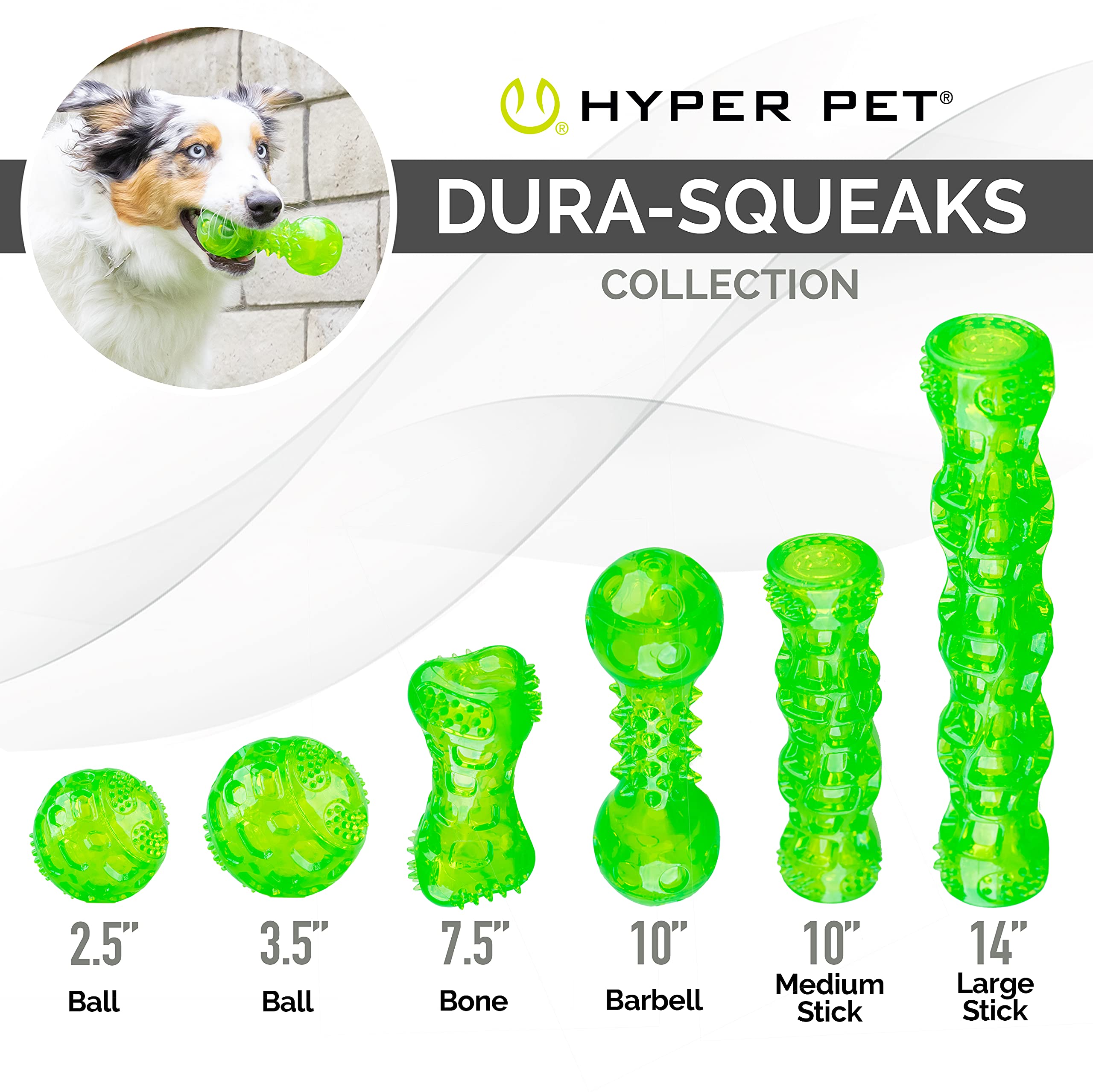 Hyper Pet Dura-Squeaks stick toy in water highlights floatable fetch fun.