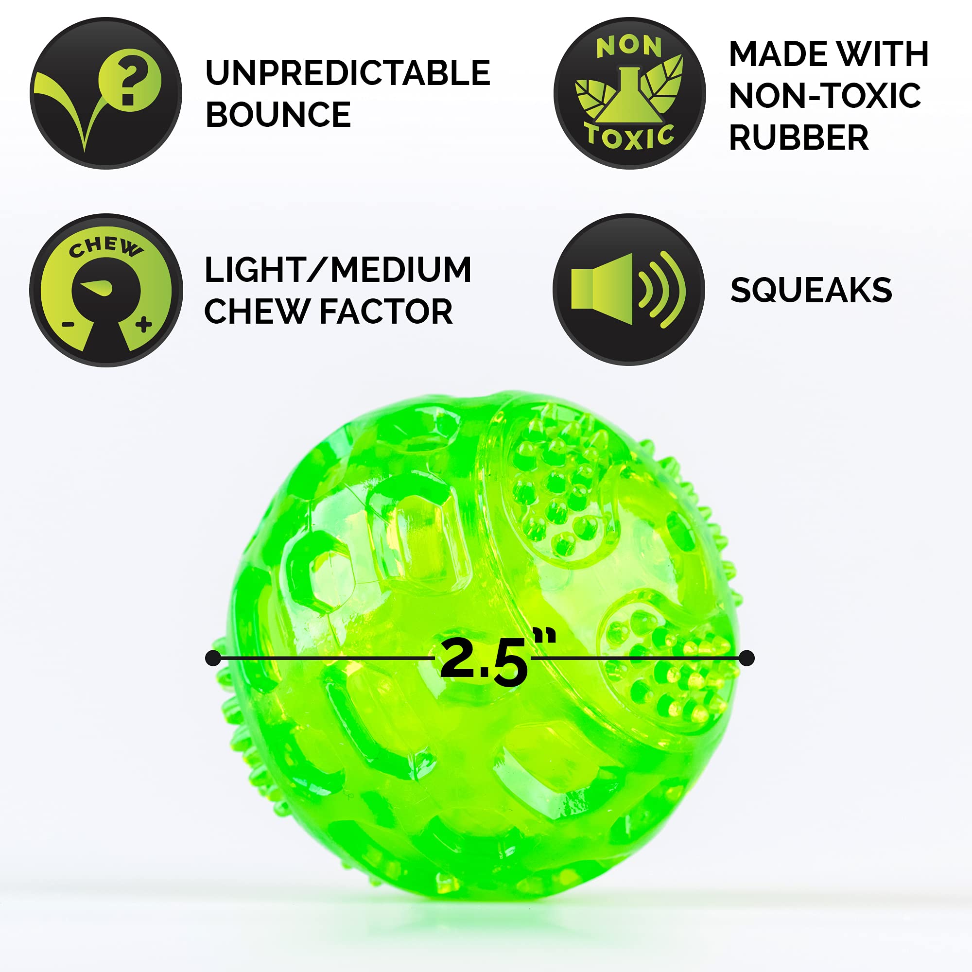 Hyper Pet DuraSqueak ball green not for power chewers, supervise play.