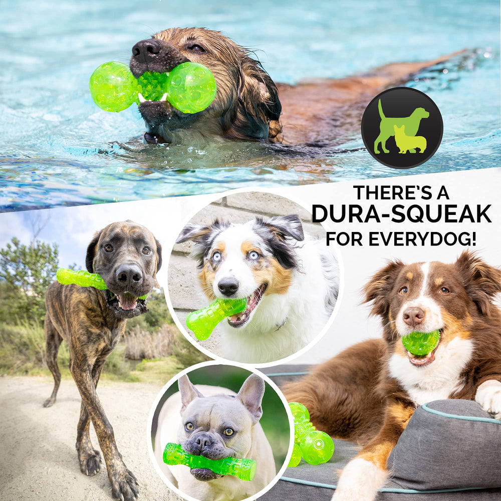 Hyper Pet DuraSqueak ball green high-visibility fetch toy for outdoor lighting.