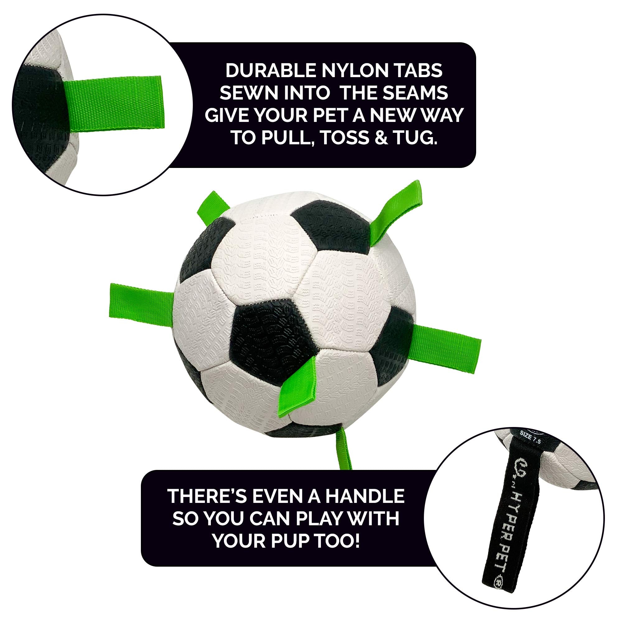 Hyper Pet Grab Tabs Ball with tug handle ready for interactive tug