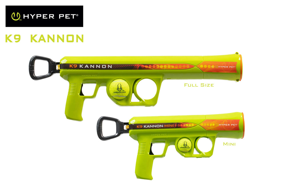 Hyper Pet Mini K9 Kannon included mini tennis ball ready to fetch.