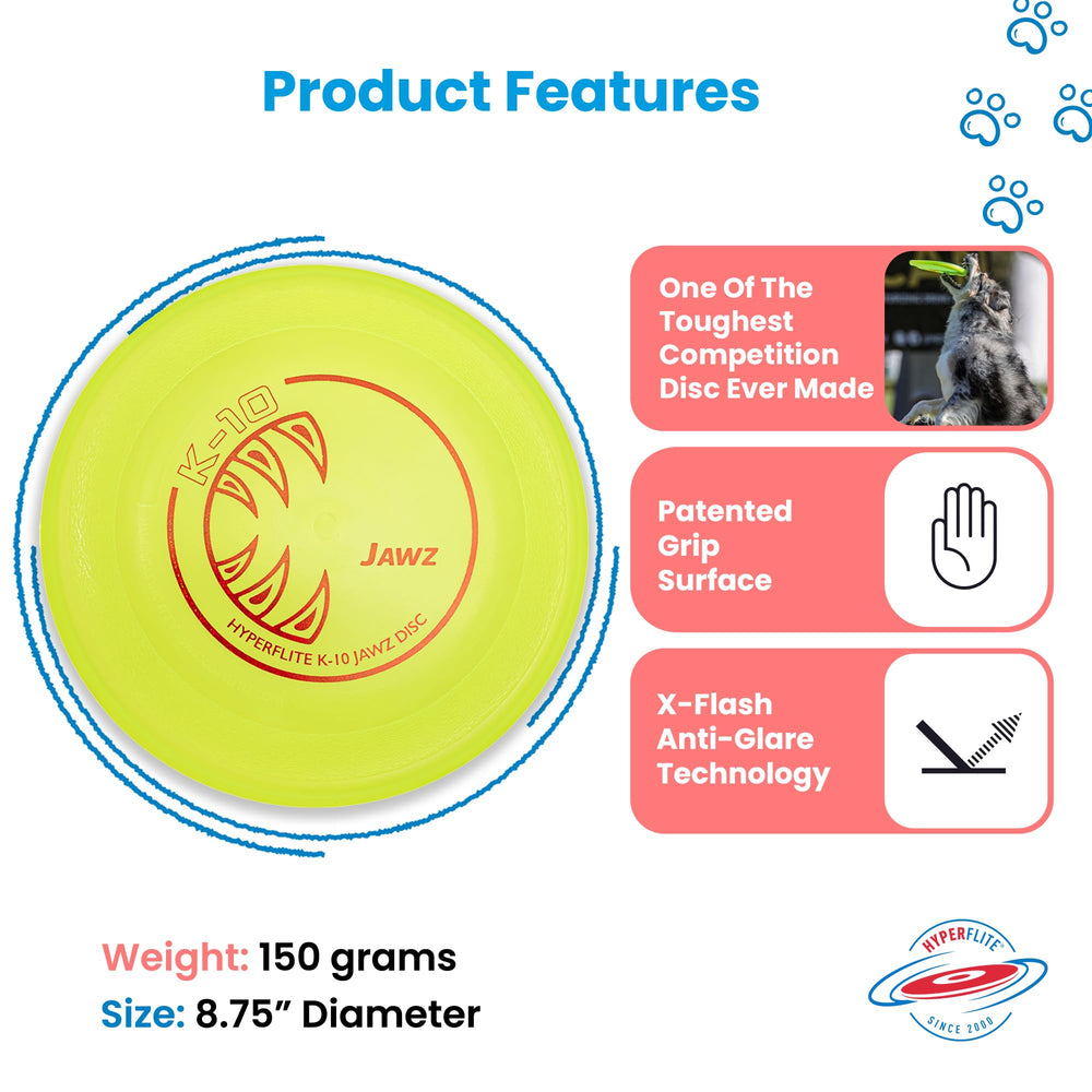 Hyperflite K-10 Jawz Yellow Disc dual grip surfaces aid precise throws.