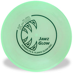 Hyperflite K-10 Jawz Glow Disc shows 8.75 inch diameter for large dogs
