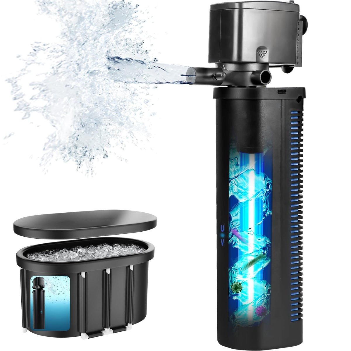 Hypool U-V filter front view shows robust filtration for large tanks