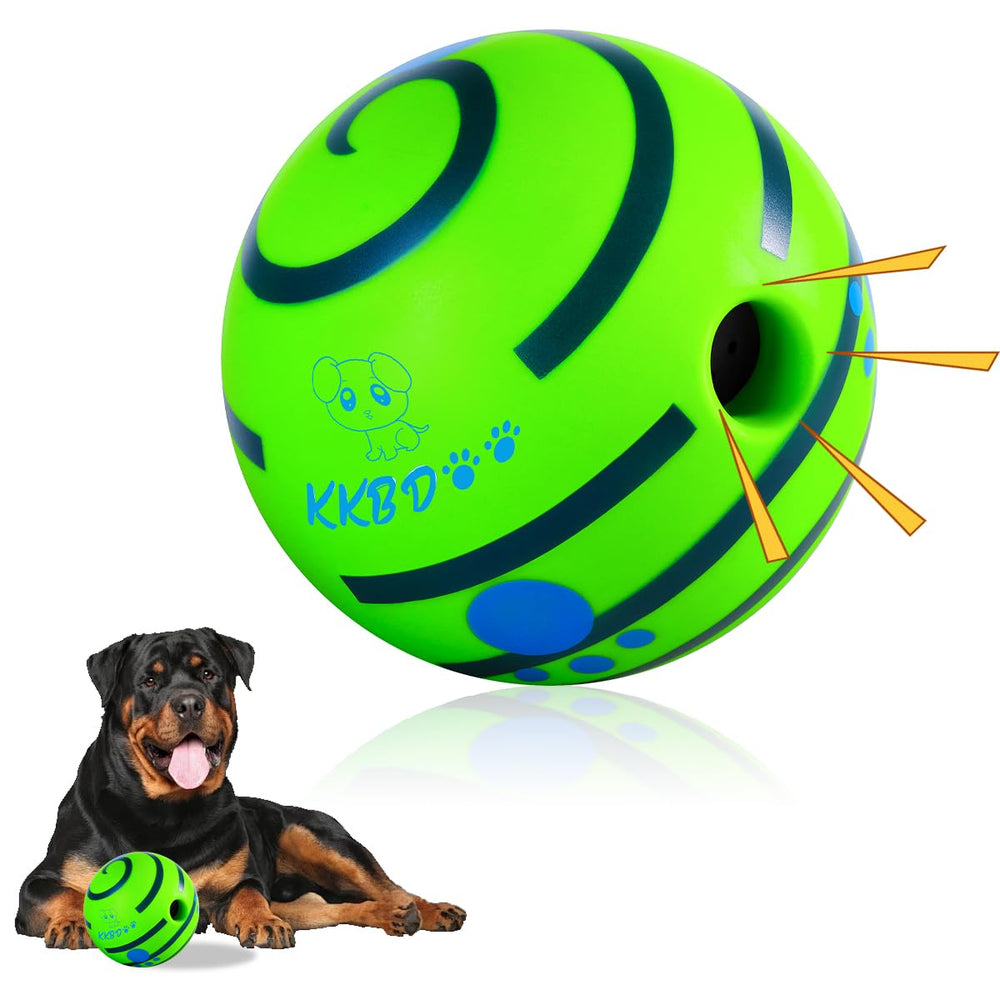 HYQ Interactive Ball beside a small dog inviting playful engagement.