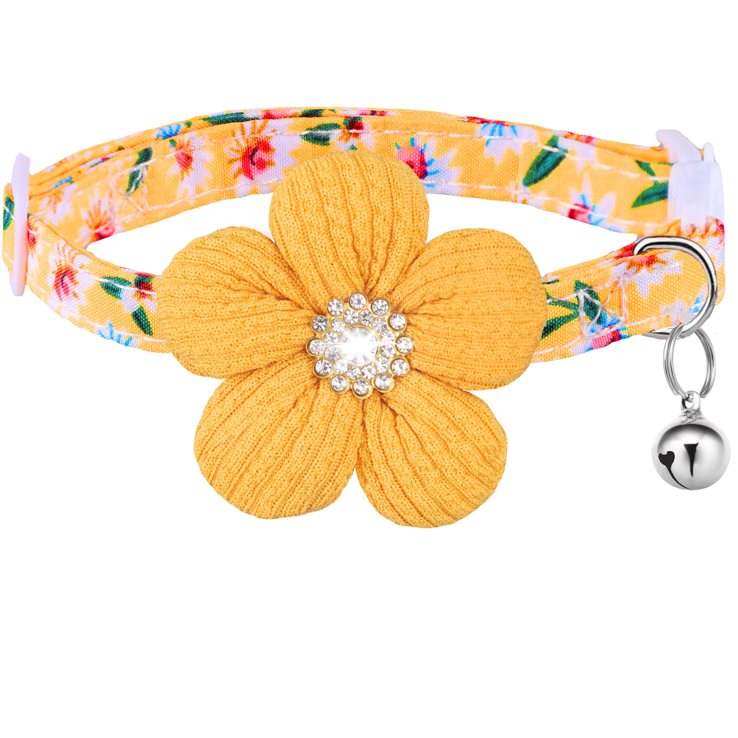 HYQHYX cat collar with yellow flower ornament for an eye-catching daily look