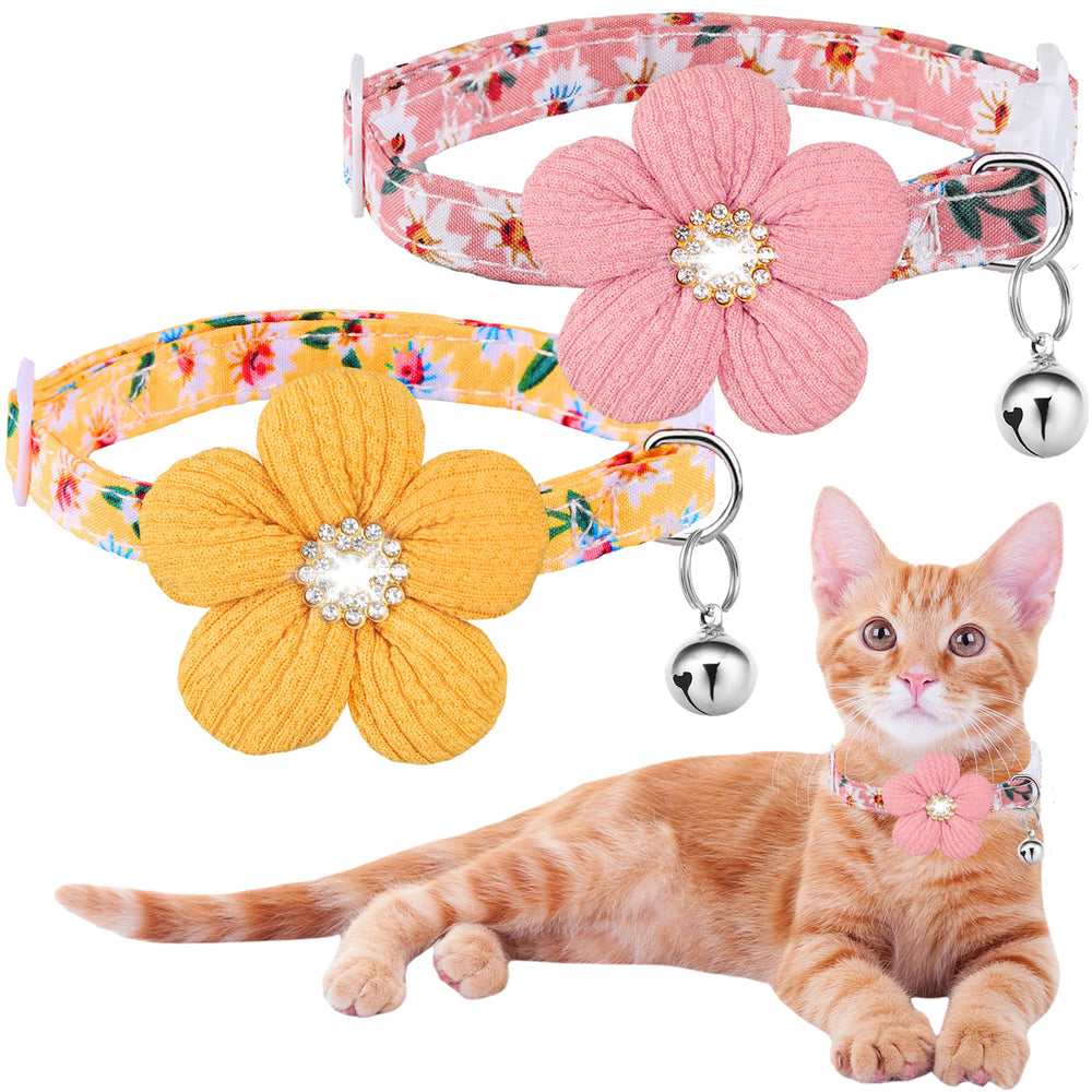 HYQHYX cat collar with flower rhinestone detailing and optional bell for daily wear and charm.