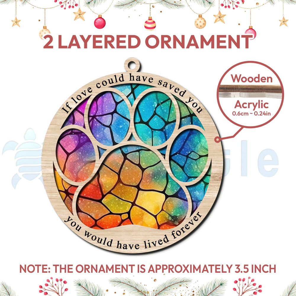 Hyturtle paw memorial suncatcher showcased on a Christmas tree