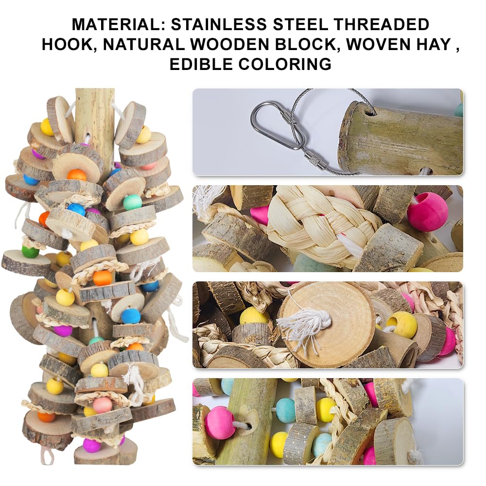 HZDZ LCPAW natural colored wooden bird toys showcase vivid hues for stimulating parrot curiosity.