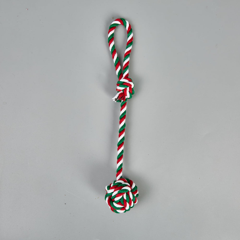 HZIXIHMI Christmas rope toy with red, green, white threads, varied texture