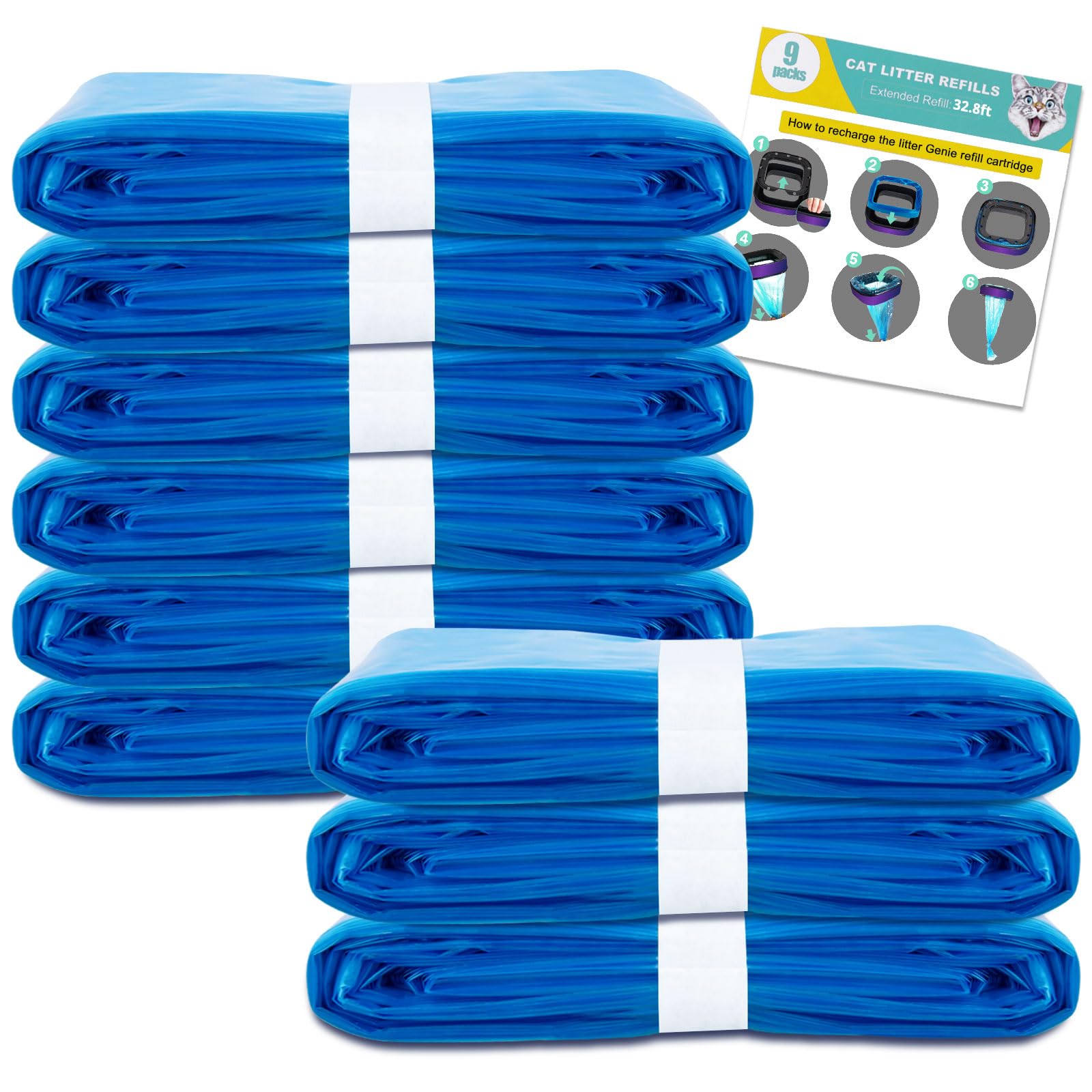 HzTinT 9-pack cat litter refill bags for easy installation and tidy spaces.