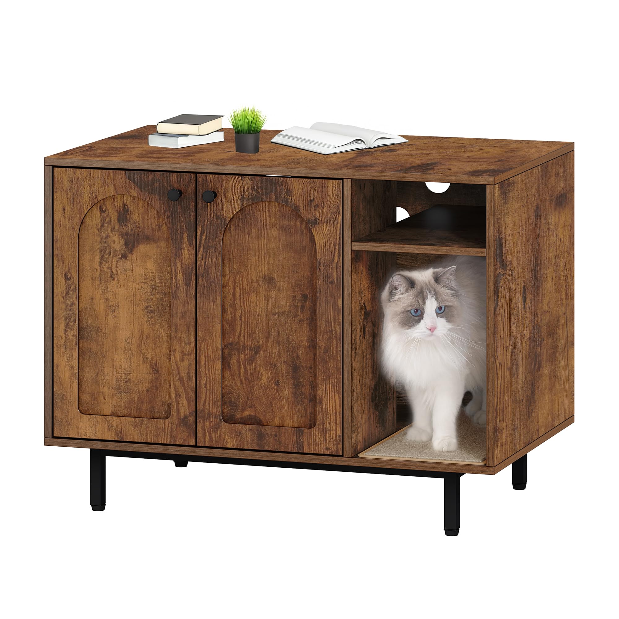 Hzuaneri cabinet front view, discreet hidden litter box for tidy living spaces.