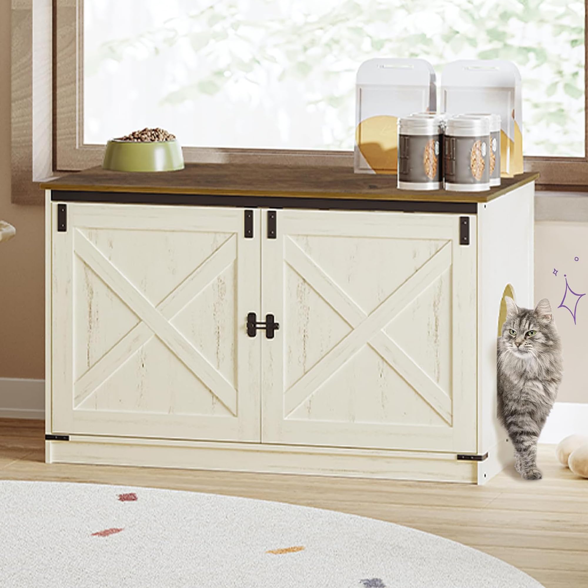 Hzuaneri cat litter box enclosure with cushion offering private, cozy space