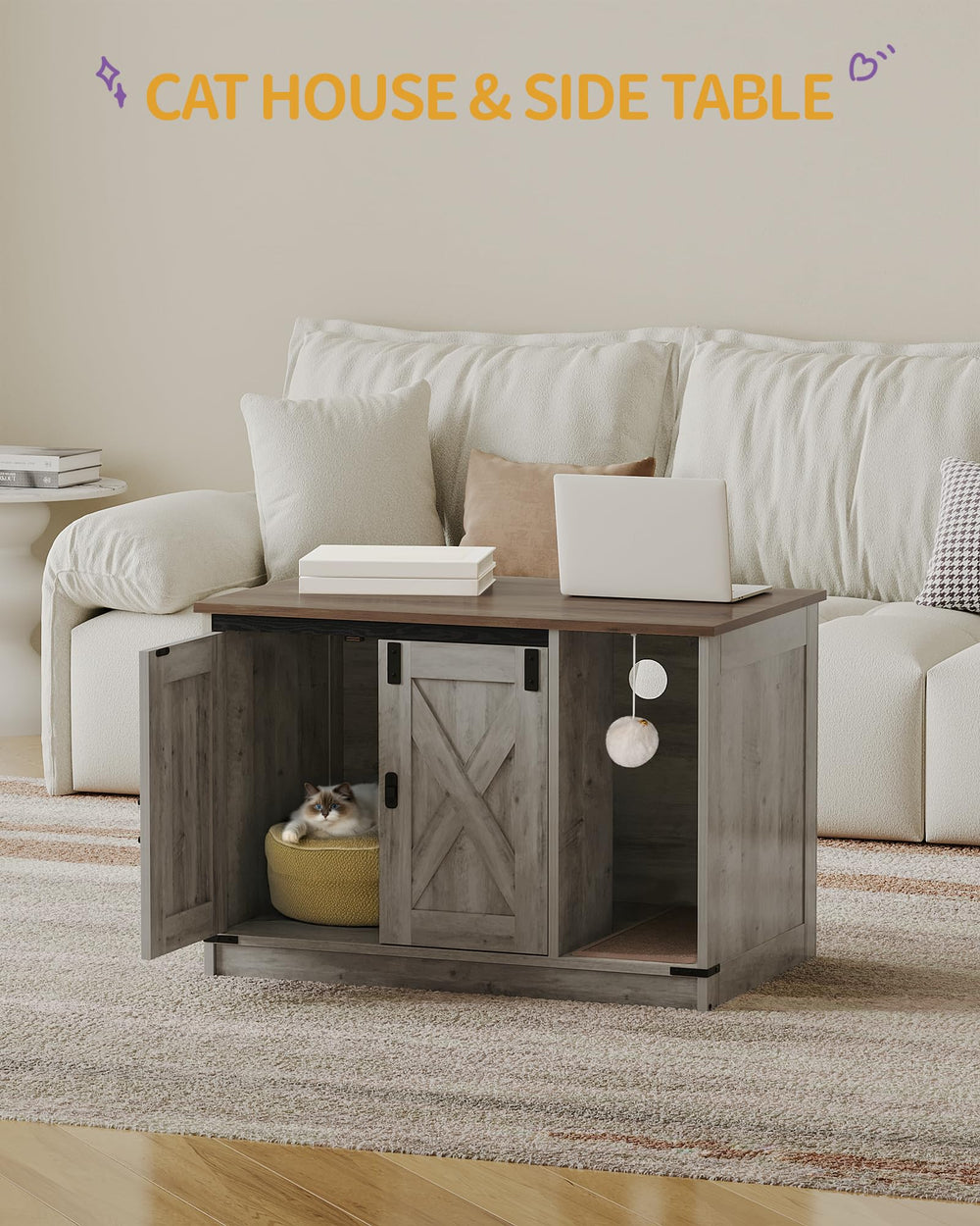 Hzuaneri cat litter box enclosure open door highlights hidden litter area