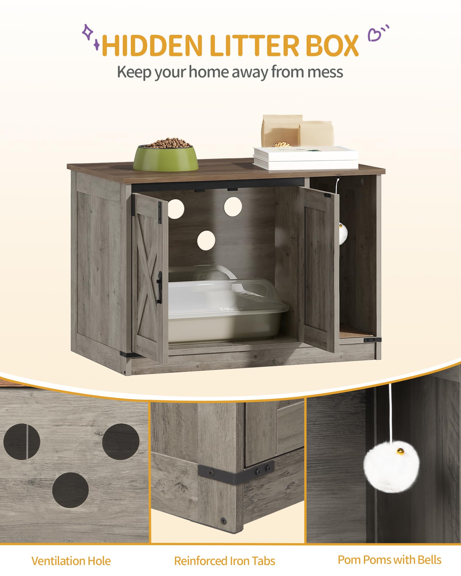 Hzuaneri cat litter box farmhouse finish cabinet blends with home decor