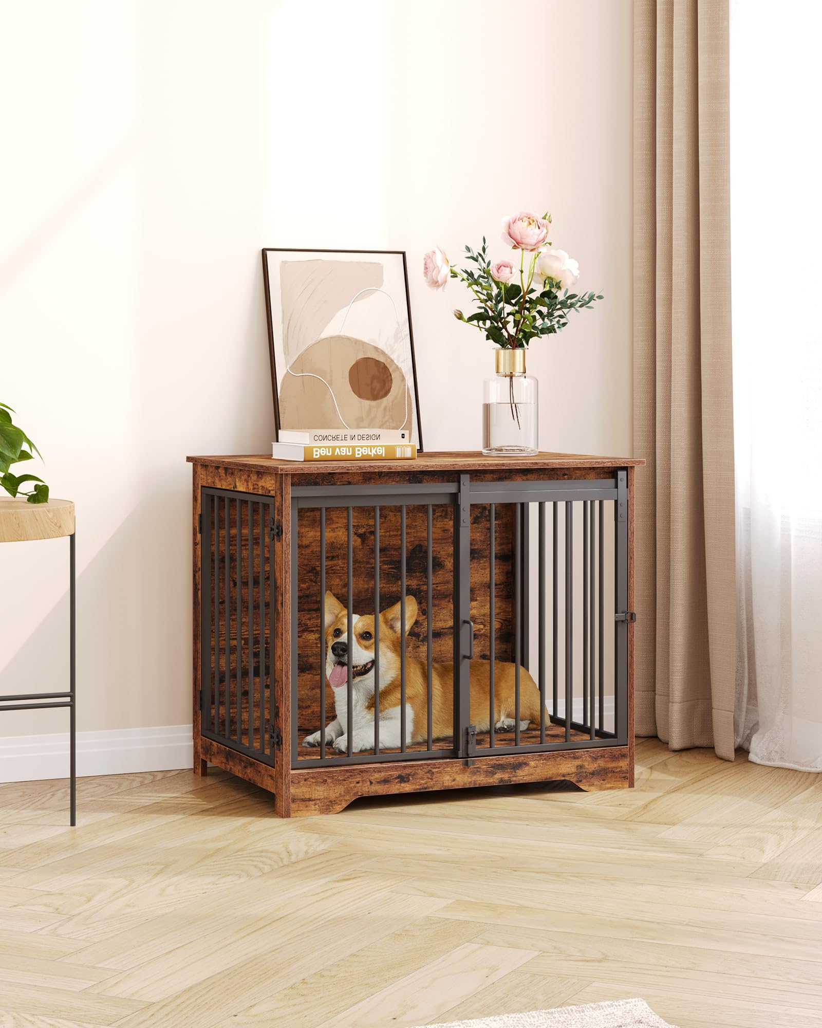 Hzuaneri crate doubles as a coffee table for stylish pet living