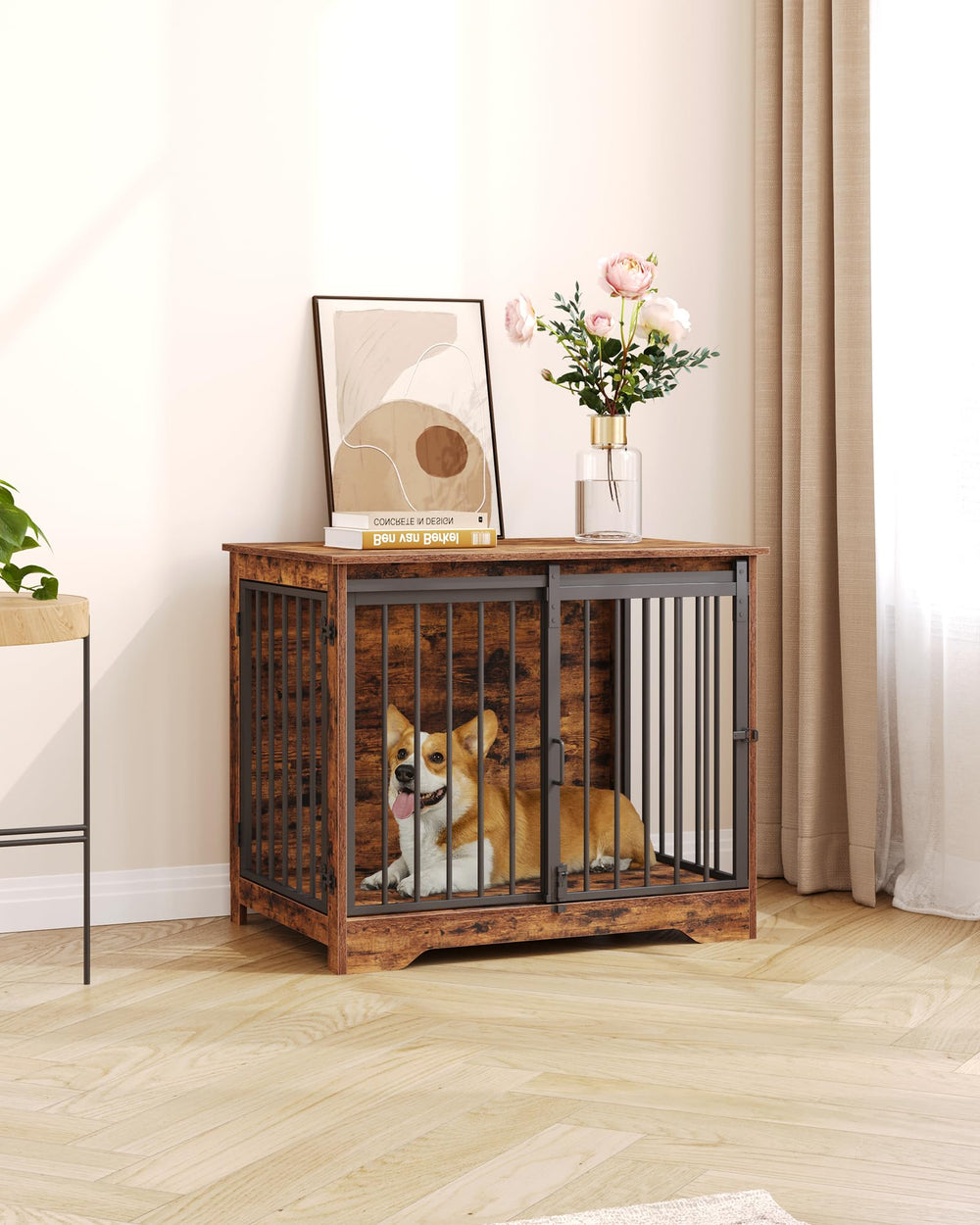 Hzuaneri crate doubles as a coffee table for stylish pet living