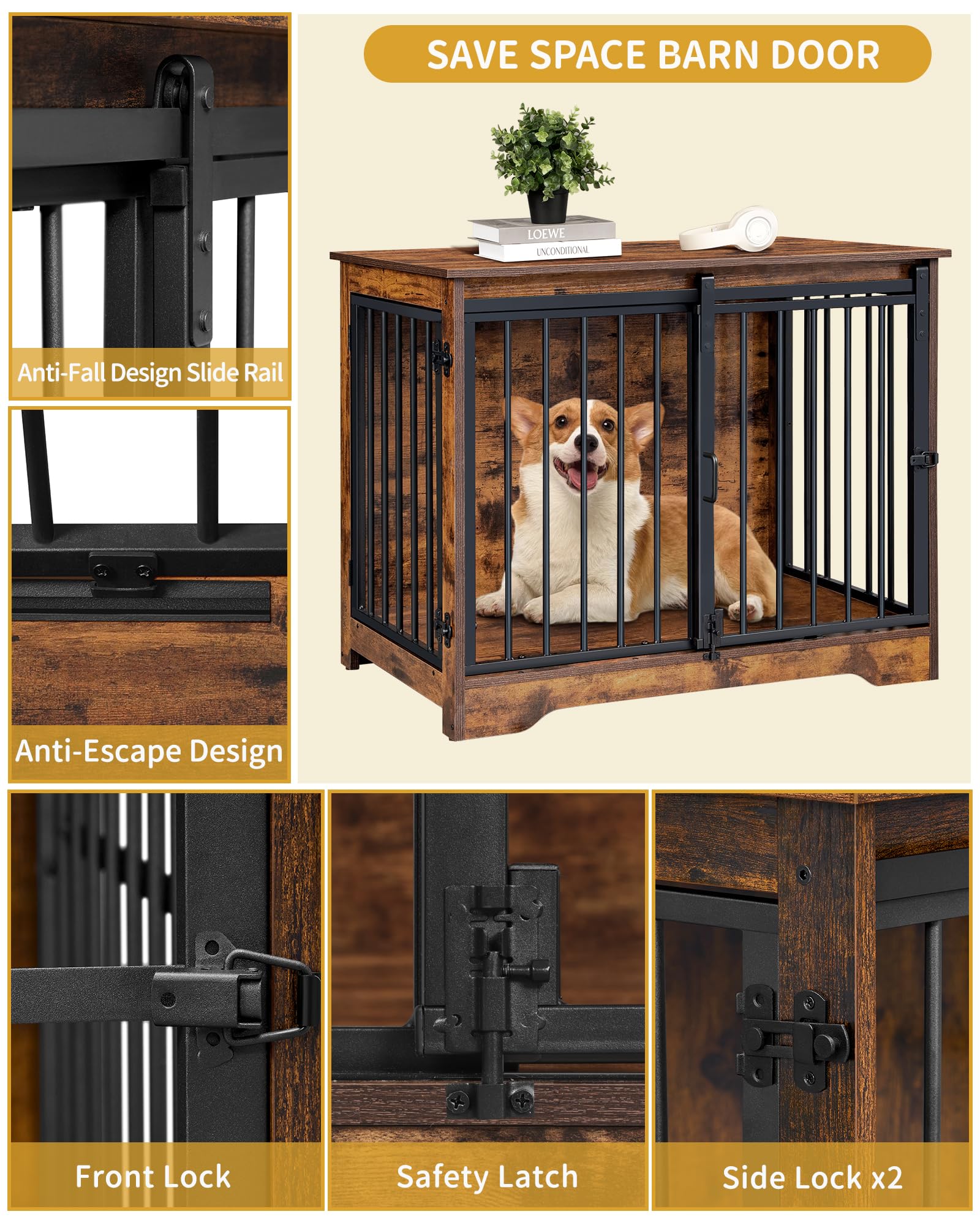 Hzuaneri crate interior size shown for small to medium dogs