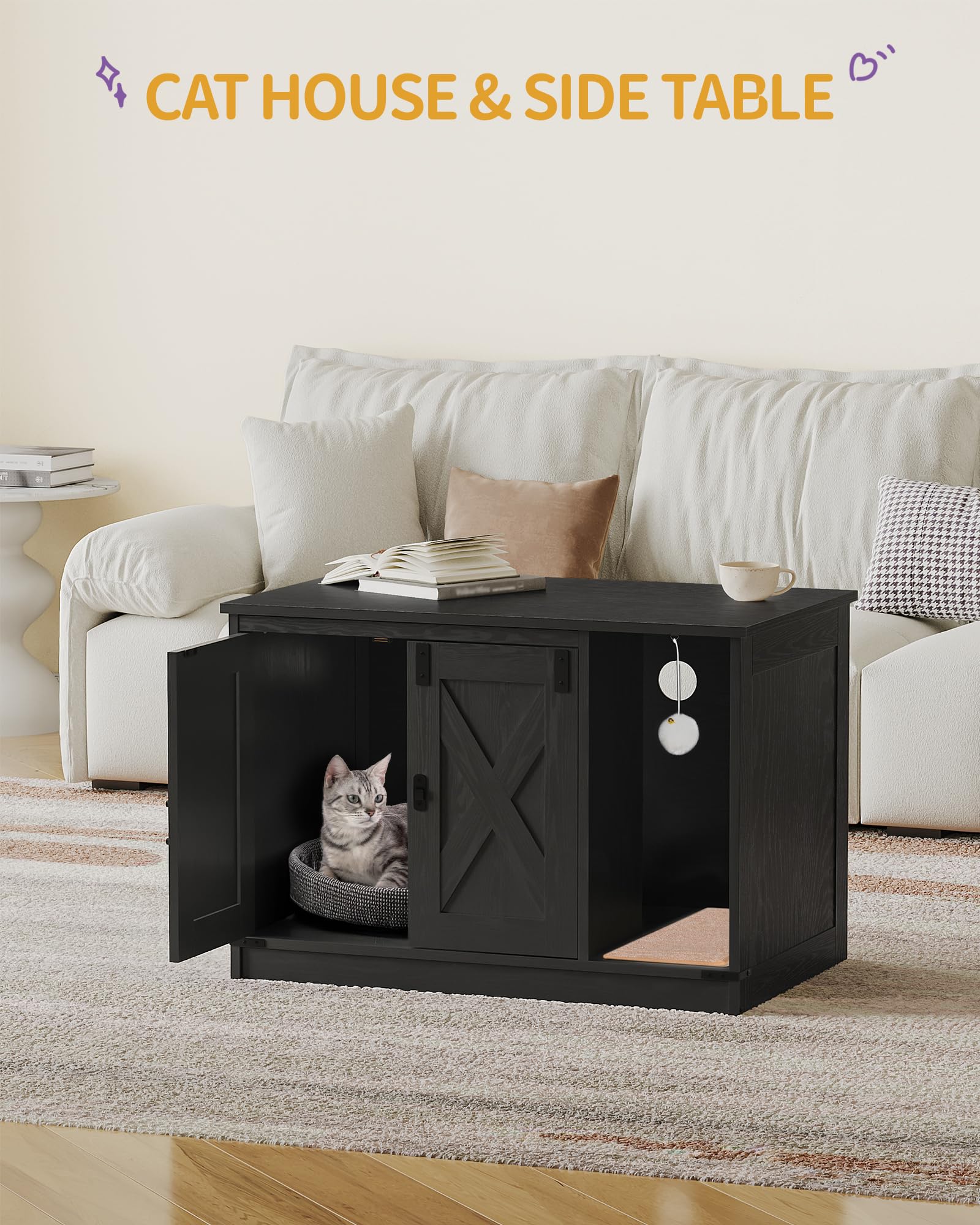 Hzuaneri curved-entry design provides privacy and eases cat entry.