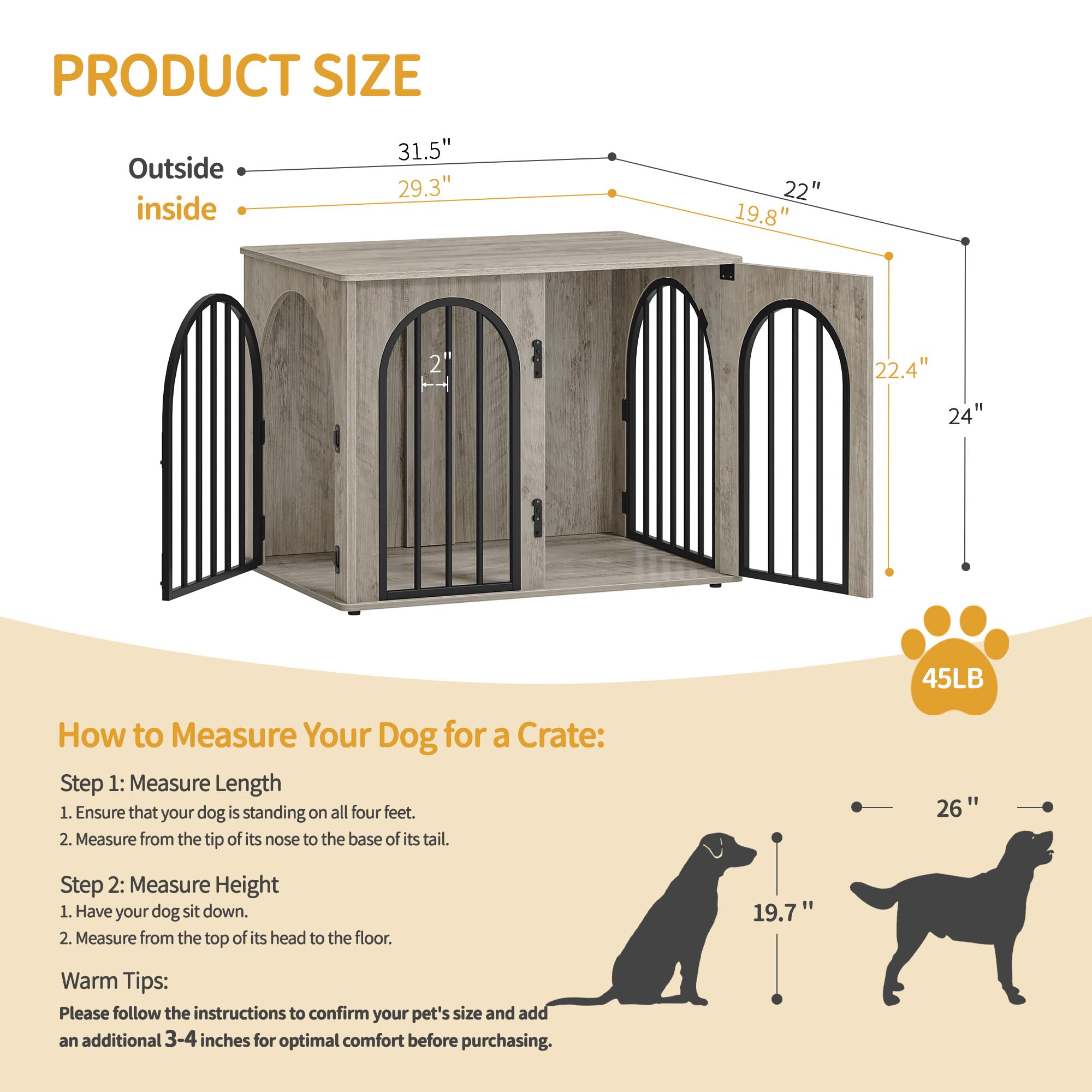 Hzuaneri dog crate 3-door design enables easy access for pets from multiple angles.