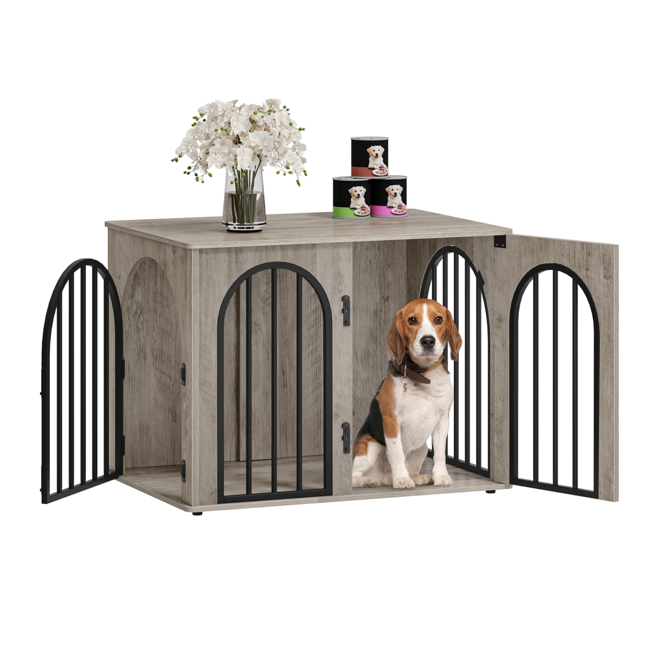 Hzuaneri dog crate arch door demonstrates sleek integration with modern living spaces.