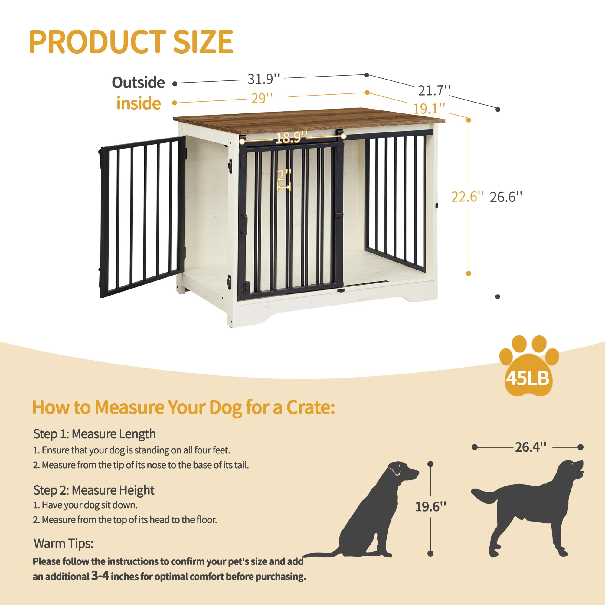 Hzuaneri dog crate furniture with barn door, open view, easy access for your pet.