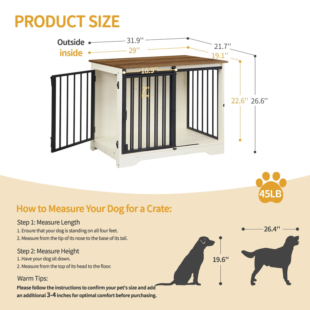 Hzuaneri dog crate furniture with barn door, open view, easy access for your pet.