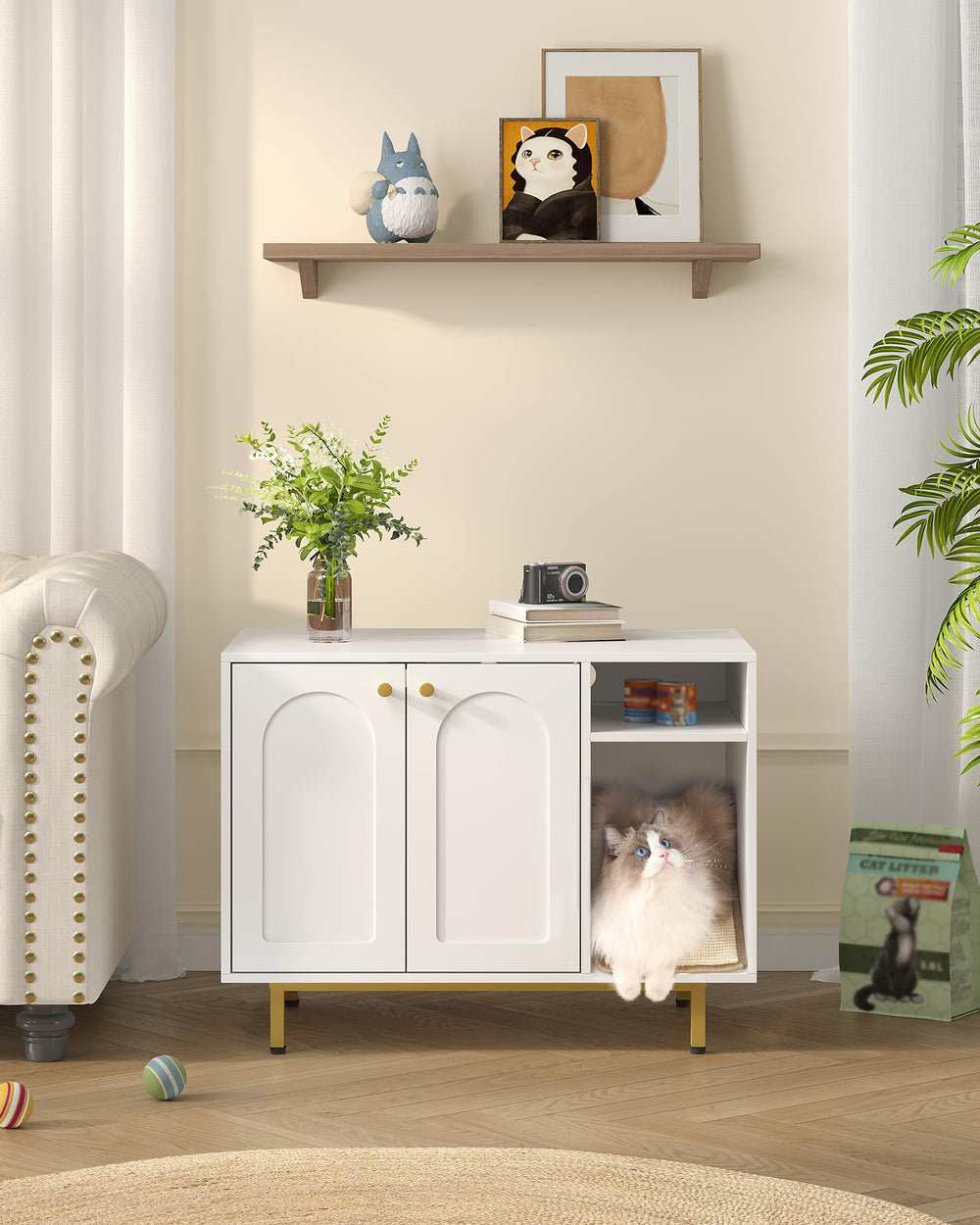 Hzuaneri end-table hidden litter box front view blends with modern decor