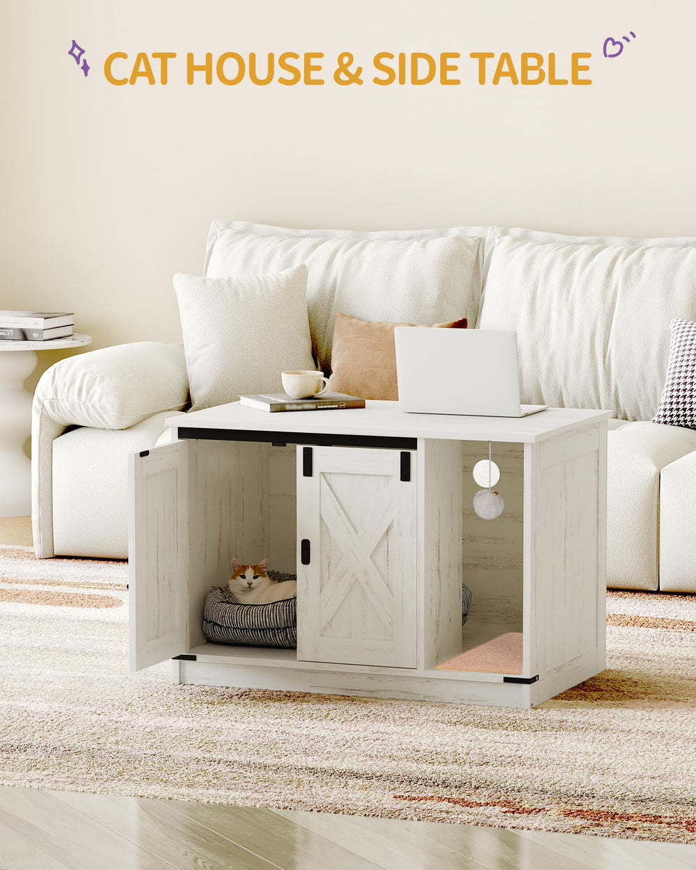 Hzuaneri hidden litter box cabinet interior with carpet for litter control