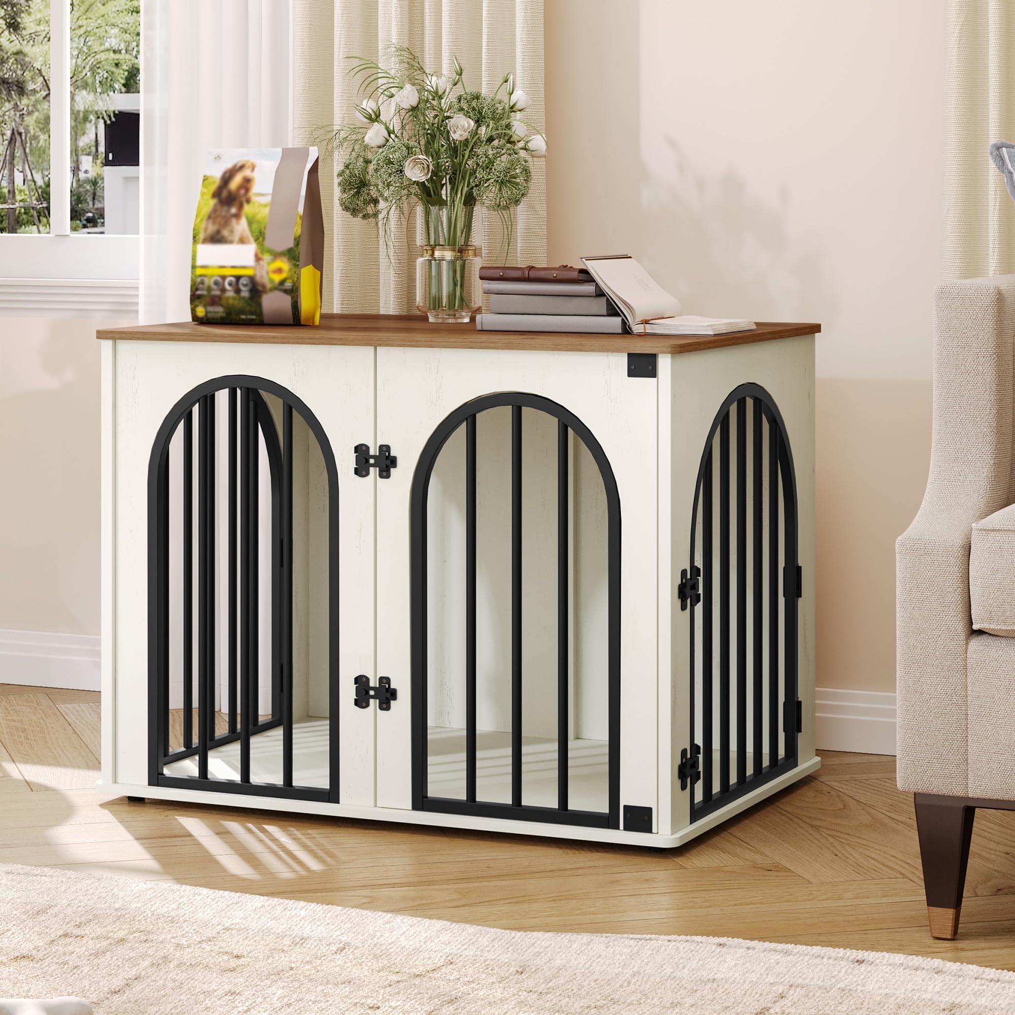Hzuaneri indoor dog crate that doubles as a TV stand.