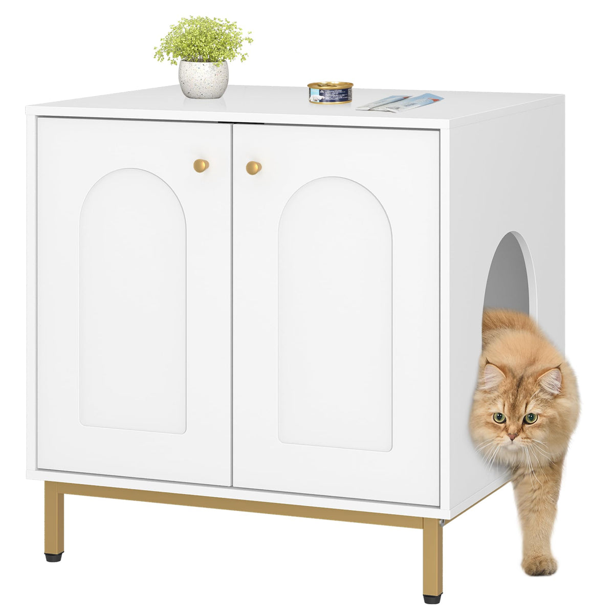 Hzuaneri cat litter box enclosure front view shows discreet furniture and tidy floors.