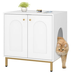 Hzuaneri cat litter box enclosure front view shows discreet furniture and tidy floors.