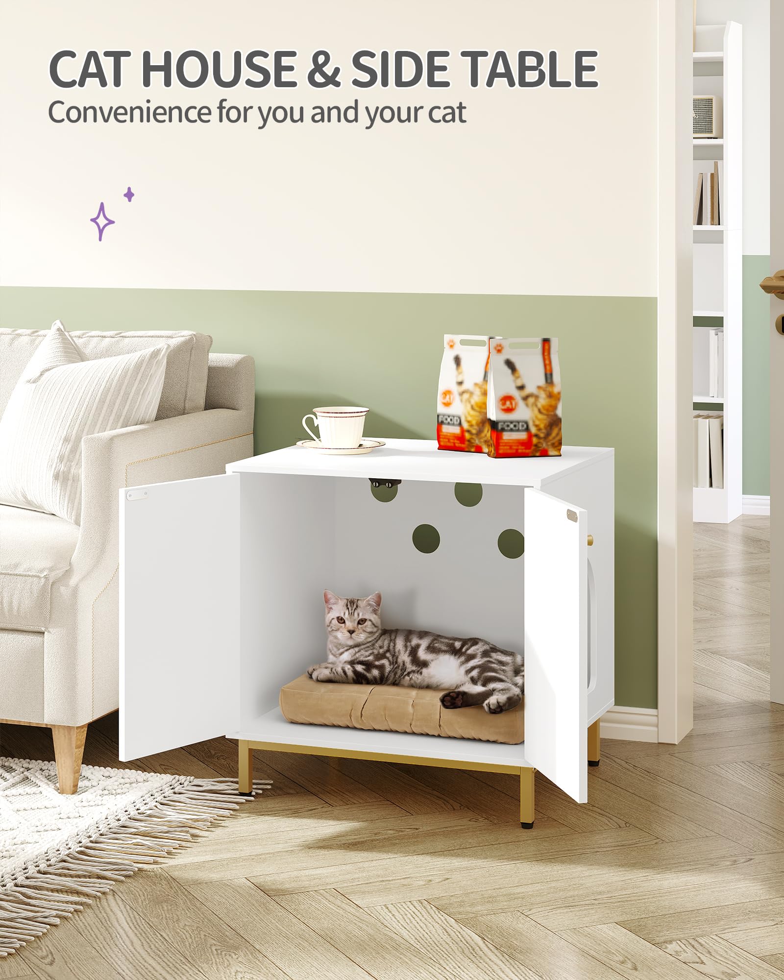 Hzuaneri cat enclosure interior look highlights roomy space for litter box compatibility.