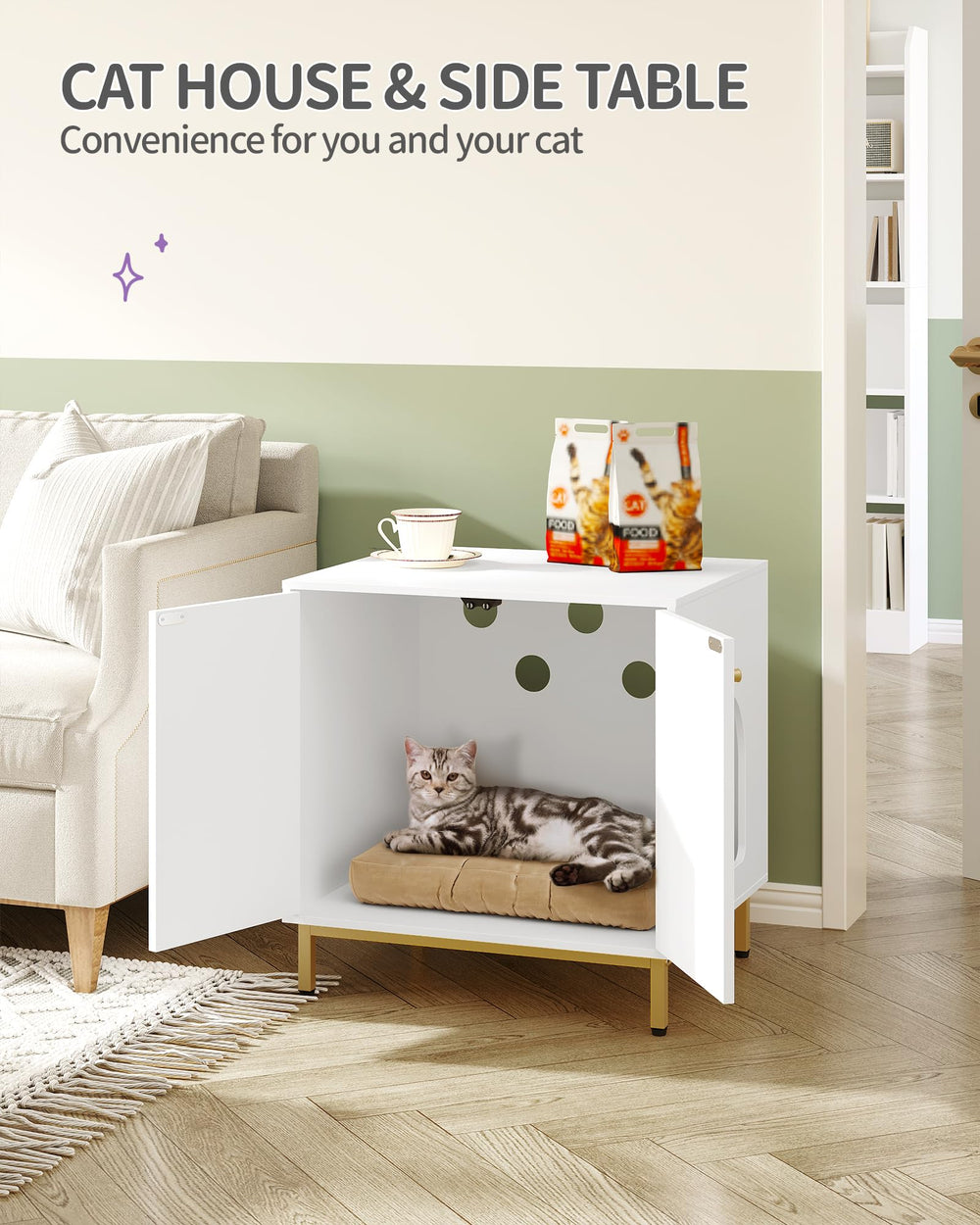 Hzuaneri cat enclosure interior look highlights roomy space for litter box compatibility.