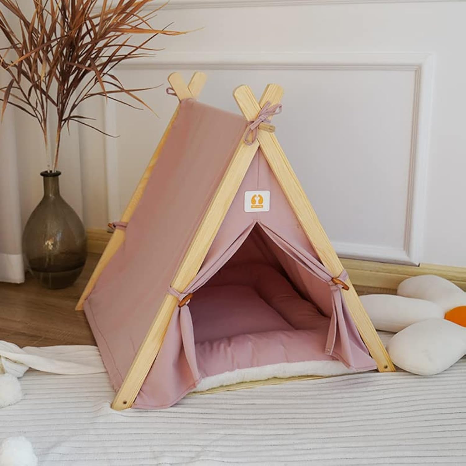 HZYSHH solid wood cat-dog indoor tent assembly shows sturdy pine frame for durable shelter