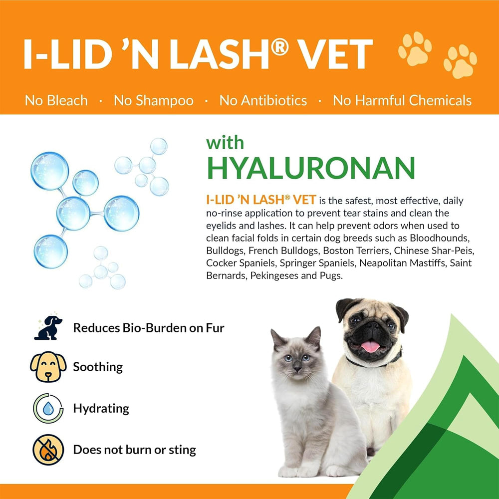I-LID N LASH Cat eye wipes discharge closeup for feline eye care and cleansing.