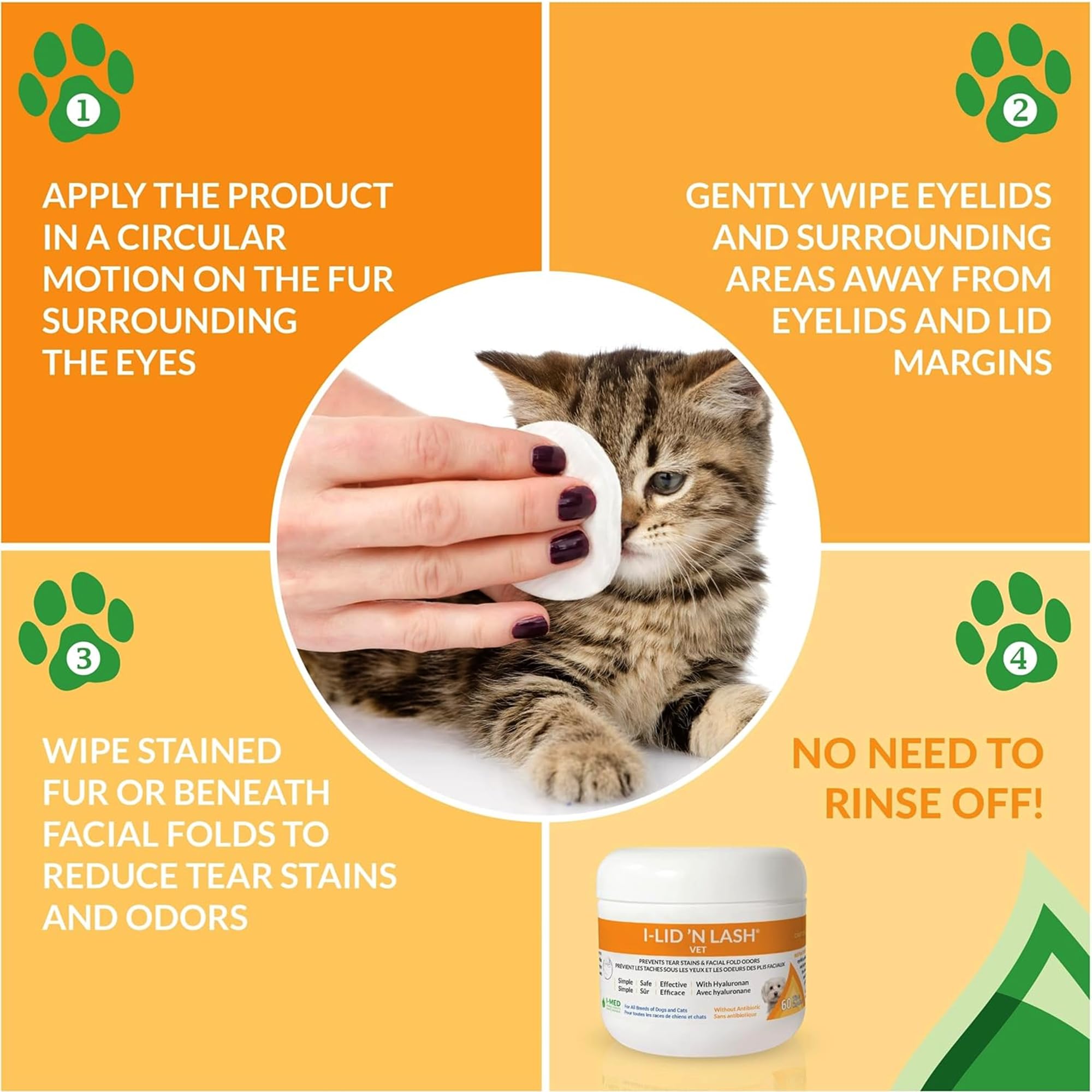 I-LID N LASH Vet dog eye wipes application closeup demonstrating easy eye-area care.