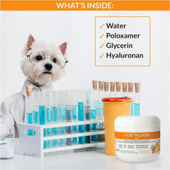 I-LID N LASH Vet dog eye wipes hyaluronan ingredient closeup highlighting gentle cleansing.
