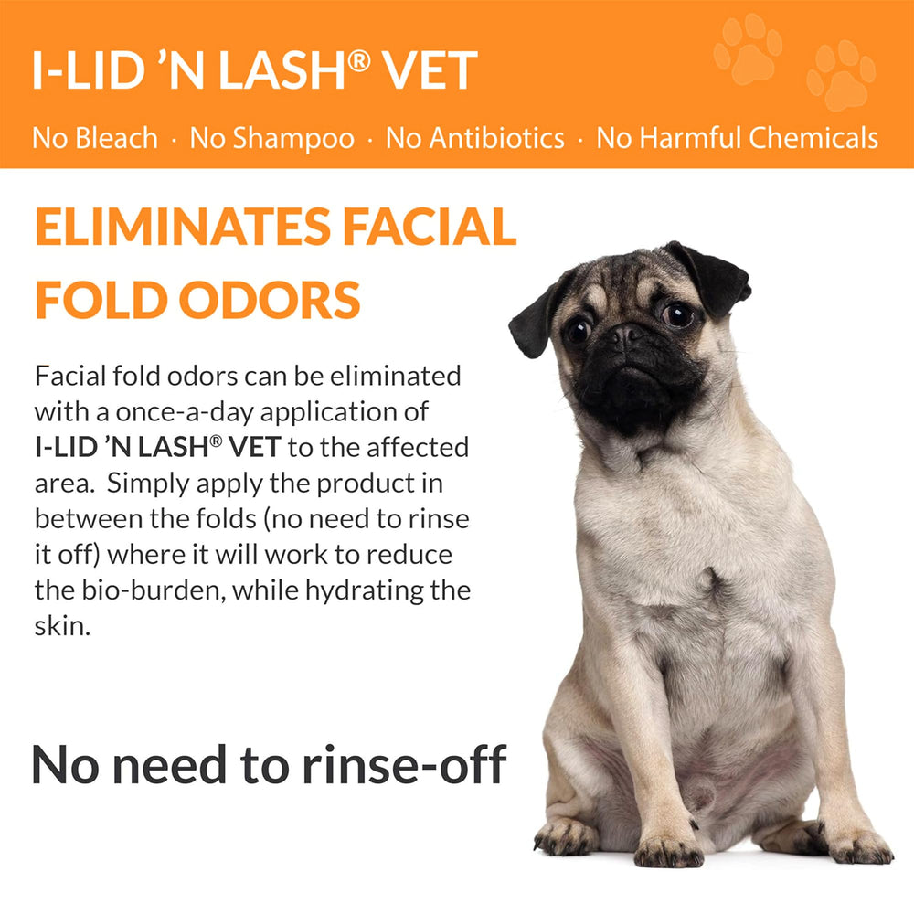 I-LID N LASH Vet dog eye wipes packaging display with 60 wipes included.