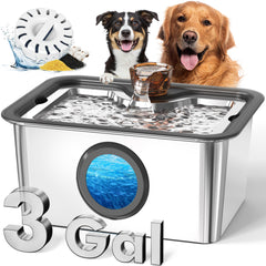 IAD 3-Gallon Large Dog Water Fountain front view highlights generous capacity for multi-pet homes.