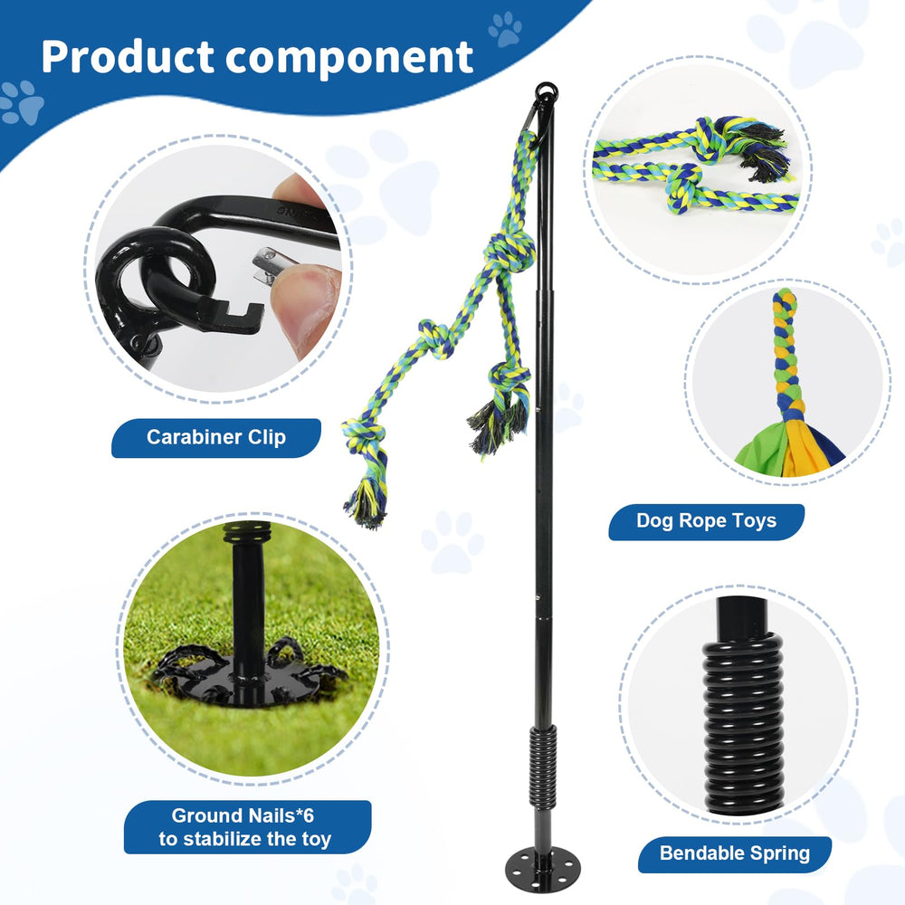 IAIGOGO dog tether setup enables easy backyard fun without trees.