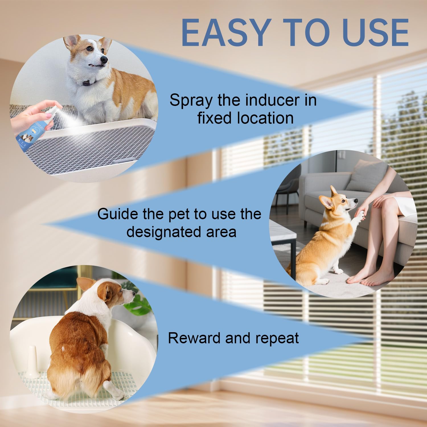 iALTERLL Potty Training Spray kennel-application highlights portable, on-the-go potty guidance.
