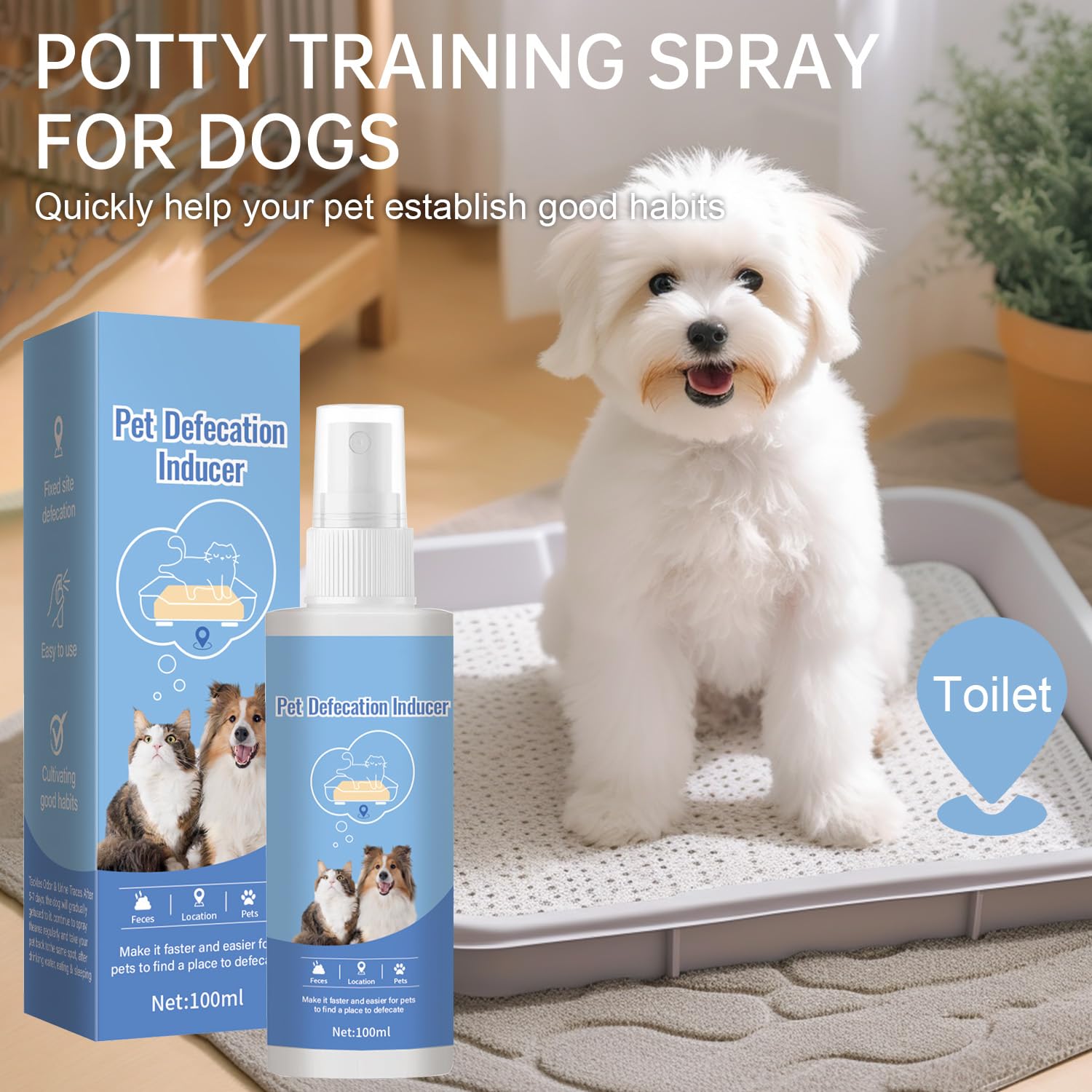 iALTERLL Potty Training Spray target-area application demonstrates quick, positive cues for dogs.