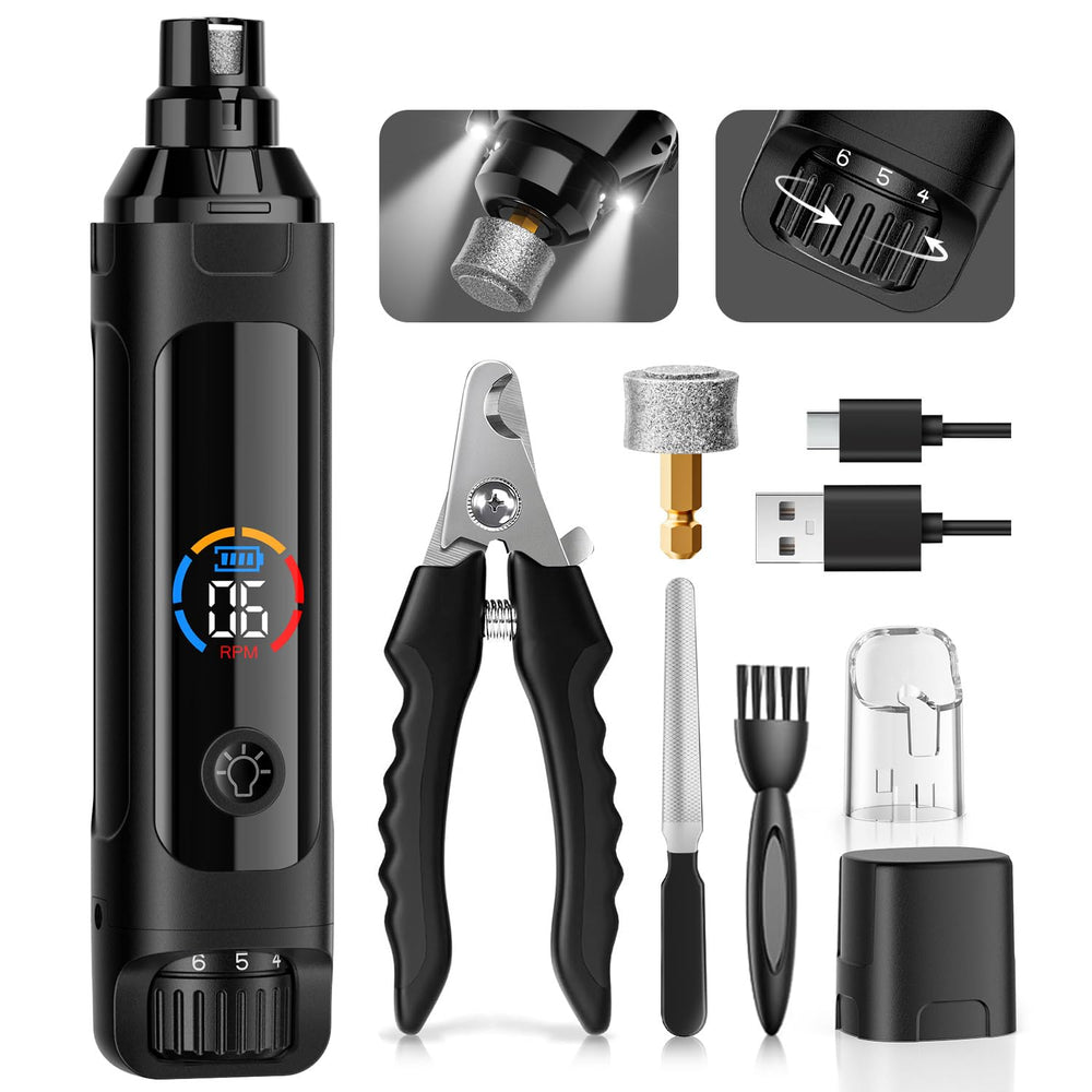 ianciu dog nail grinder bundle shows packaging and included heads.