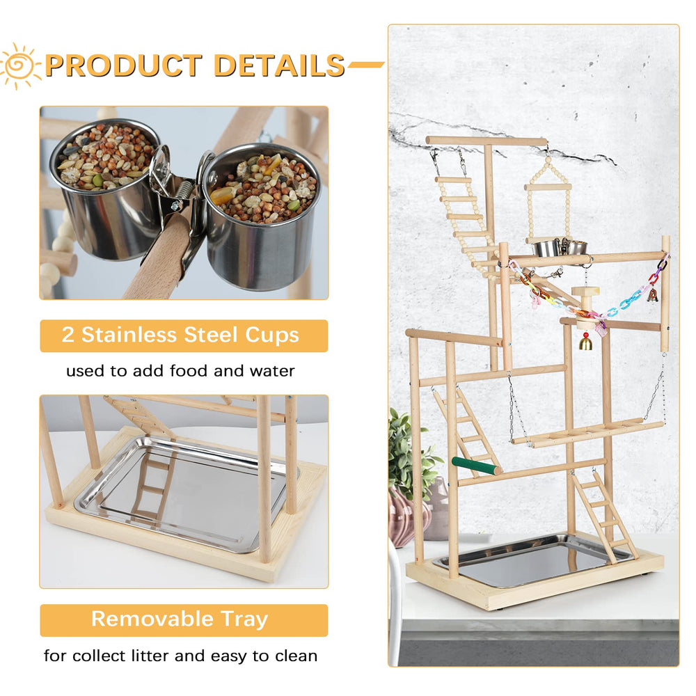 Ibnotuiy Bird Playground featuring feeder cups and bells for interactive play